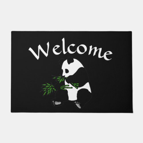 Giant Panda Eats Bamboo Black Doormat