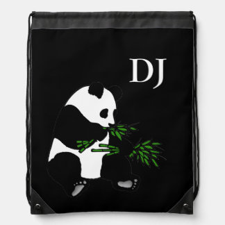 Giant Panda Eats Bamboo Black Drawstring Bag