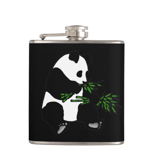 Giant Panda Eats Bamboo Black Flask