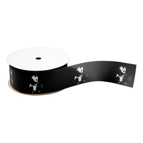 Giant Panda Eats Bamboo Black Grosgrain Ribbon