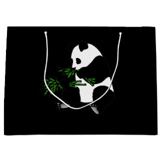 Giant Panda Eats Bamboo Black Large Gift Bag