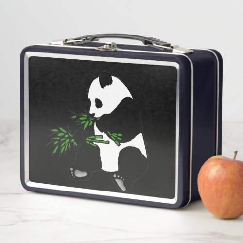 Giant Panda Eats Bamboo Black Metal Lunch Box