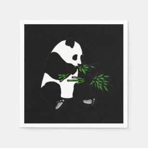 Giant Panda Eats Bamboo Black Napkins