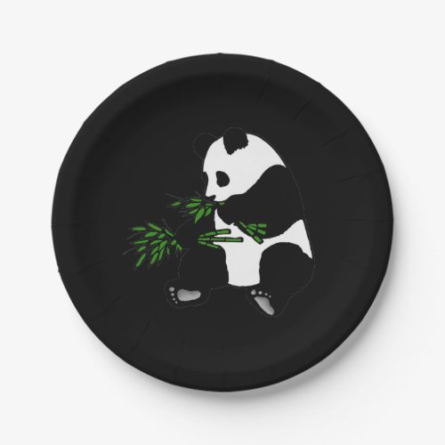 Giant Panda Eats Bamboo Black Paper Plates