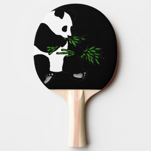 Giant Panda Eats Bamboo Black Ping Pong Paddle