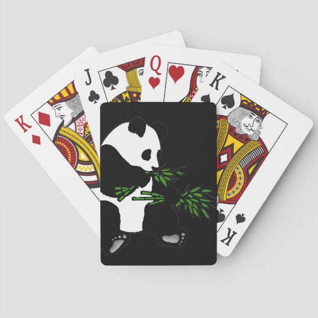Giant Panda Eats Bamboo Black Poker Cards (Back)