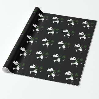 Giant Panda Eats Bamboo Black Wrapping Paper
