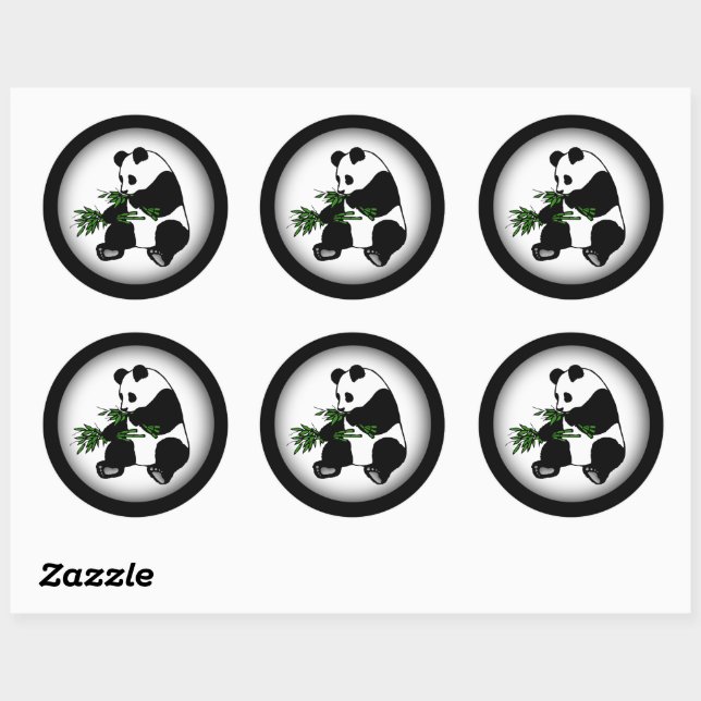 Giant Panda Eats Bamboo Classic Round Sticker (Sheet)