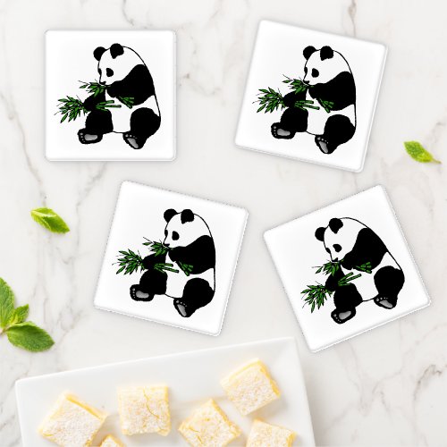 Giant Panda Eats Bamboo Coaster Set