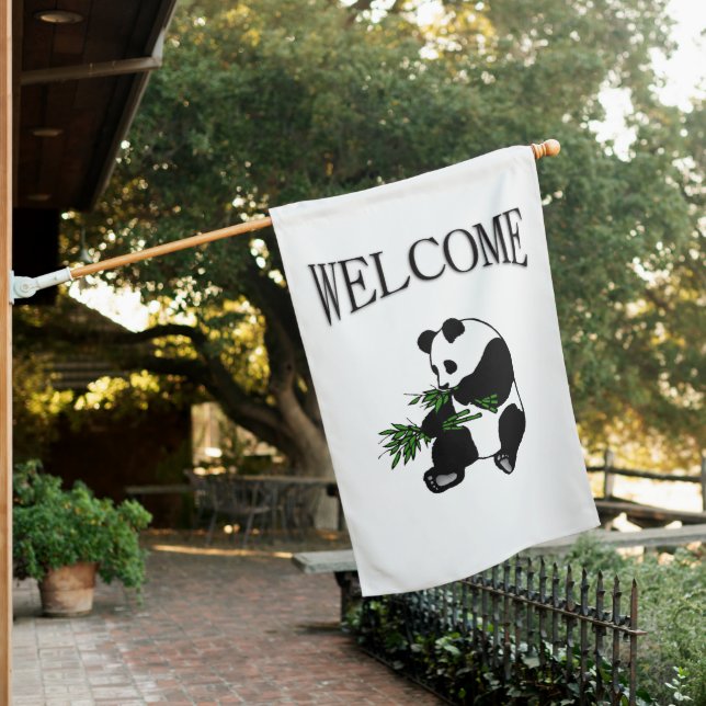 Giant Panda Eats Bamboo Glass House Flag (In SItu)