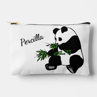 Giant Panda Eats Bamboo Name Accessory Pouch