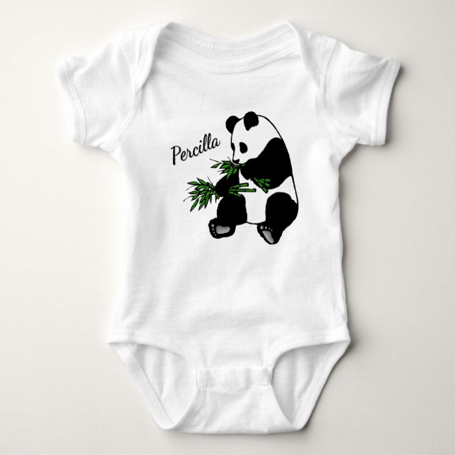 Giant Panda Eats Bamboo Name   Baby Bodysuit (Front)