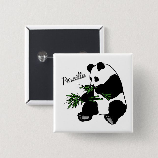 Giant Panda Eats Bamboo Name   Button (Front & Back)
