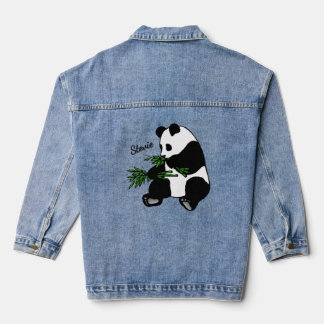 Giant Panda Eats Bamboo Name Denim Jacket
