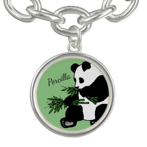 Giant Panda Eats Bamboo Name Green  Bracelet