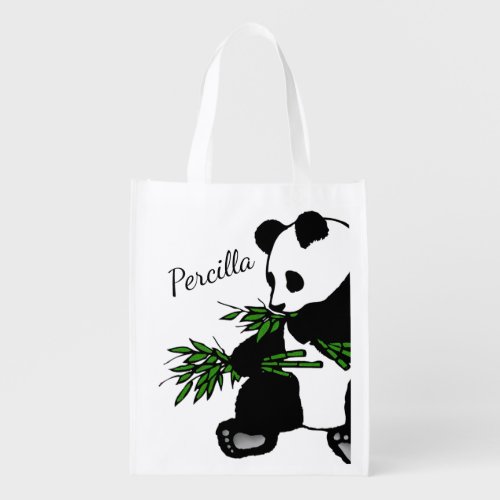 Giant Panda Eats Bamboo Name   Grocery Bag