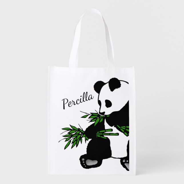 Giant Panda Eats Bamboo Name   Grocery Bag (Front)