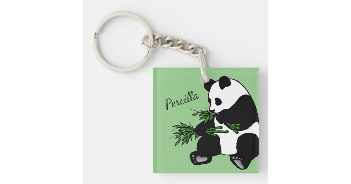 Giant Panda Eats Bamboo Name Keychain | Zazzle