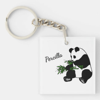 Giant Panda Eats Bamboo Name   Keychain