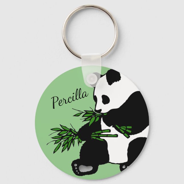 Giant Panda Eats Bamboo Name Keychain (Front)