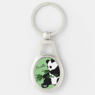 Giant Panda Eats Bamboo Name Keychain