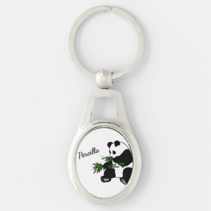 Giant Panda Eats Bamboo Name Keychain