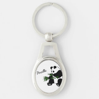 Giant Panda Eats Bamboo Name Keychain