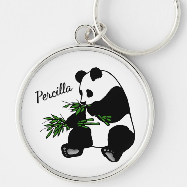 Giant Panda Eats Bamboo Name   Keychain (Front)
