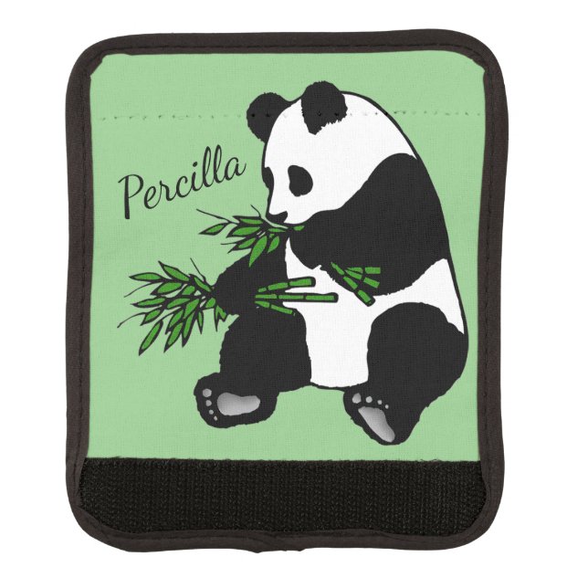 Giant Panda Eats Bamboo Name Luggage Handle Wrap (Front)
