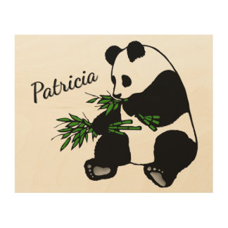 Giant Panda Eats Bamboo Name Wood Wall Art