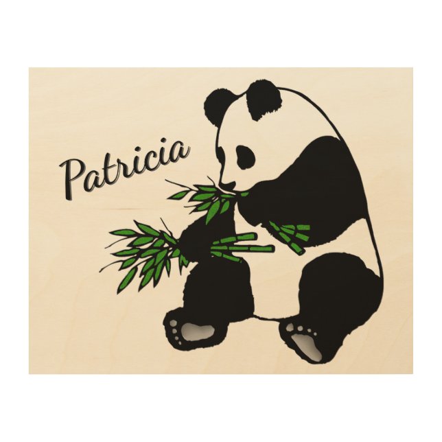 Giant Panda Eats Bamboo Name   Wood Wall Art (Front)