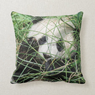 Giant Panda Hiding In Grass Throw Pillow