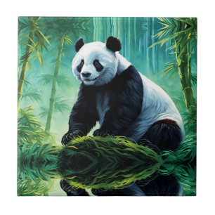 Giant Panda in Bamboo Forest Ceramic Tile