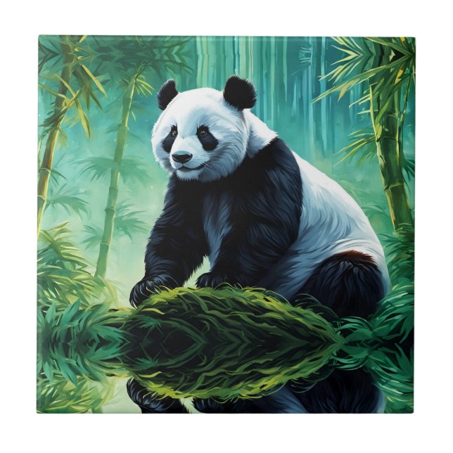 Giant Panda in Bamboo Forest Ceramic Tile (Front)
