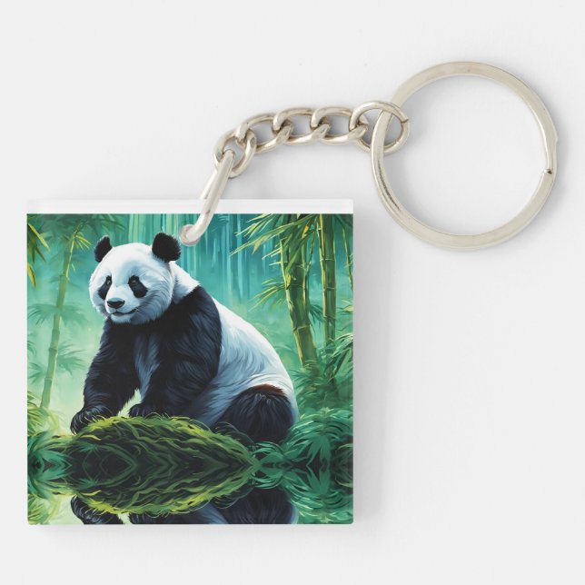Giant Panda in Bamboo Forest Keychain (Back)
