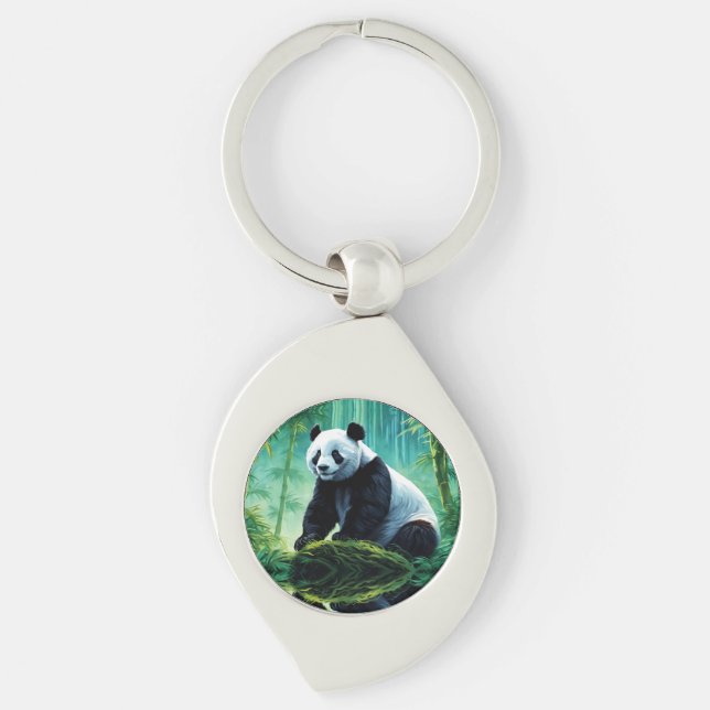 Giant Panda in Bamboo Forest Keychain (Front)