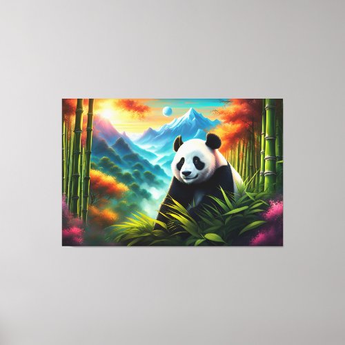 Giant Panda in Bamboo Forest on Mountain Canvas Print