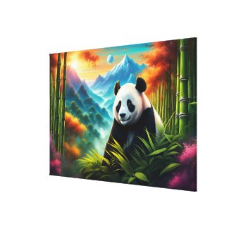 Giant Panda in Bamboo Forest on Mountain