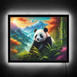 Giant Panda in Bamboo Forest on Mountain
