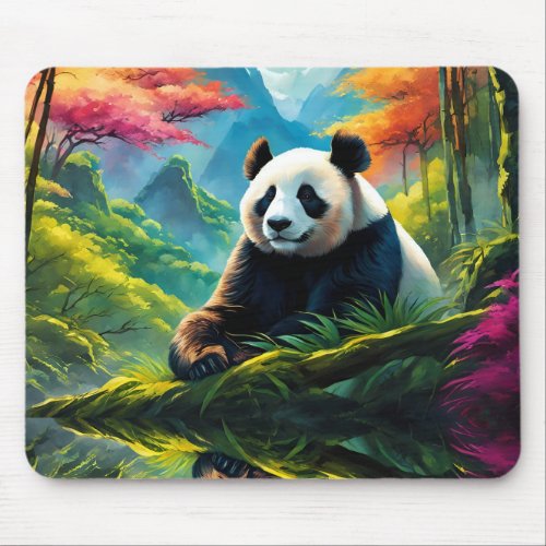 Giant Panda in Bamboo Forest on Mountain Mouse Pad