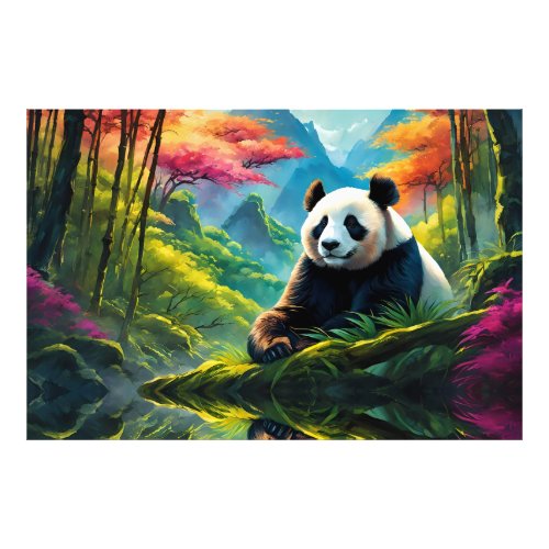 Giant Panda in Bamboo Forest on Mountain Photo Print