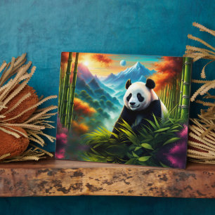 Giant Panda in Bamboo Forest on Mountain Plaque