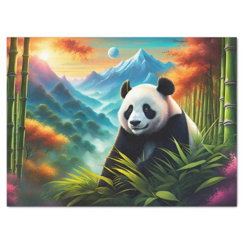 Giant Panda in Bamboo Forest on Mountain Tissue Paper
