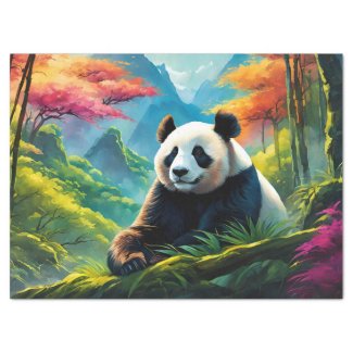 Giant Panda in Bamboo Forest on Mountain