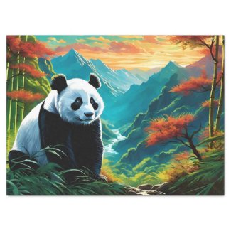 Giant Panda in Bamboo Forest on Mountain