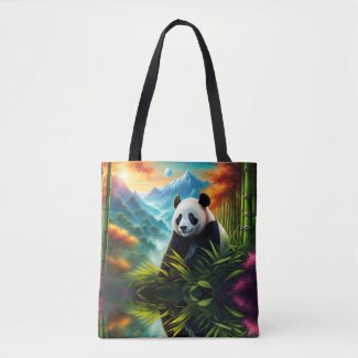 Giant Panda in Bamboo Forest on Mountain