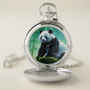 Giant Panda in Bamboo Forest Pocket Watch