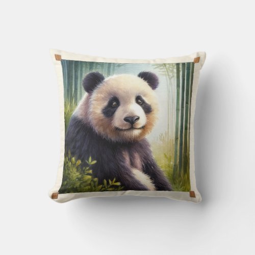 Giant Panda in Bamboo Forest REF36 _ Watercolor Throw Pillow