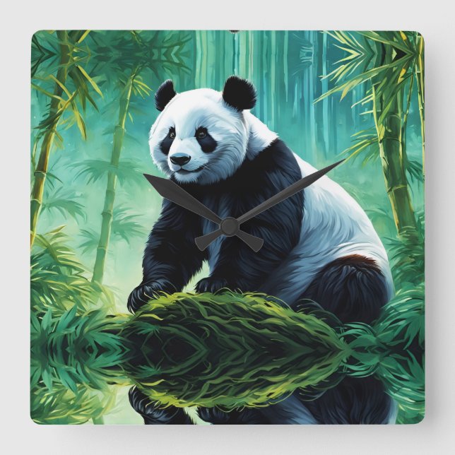 Giant Panda in Bamboo Forest Square Wall Clock (Front)