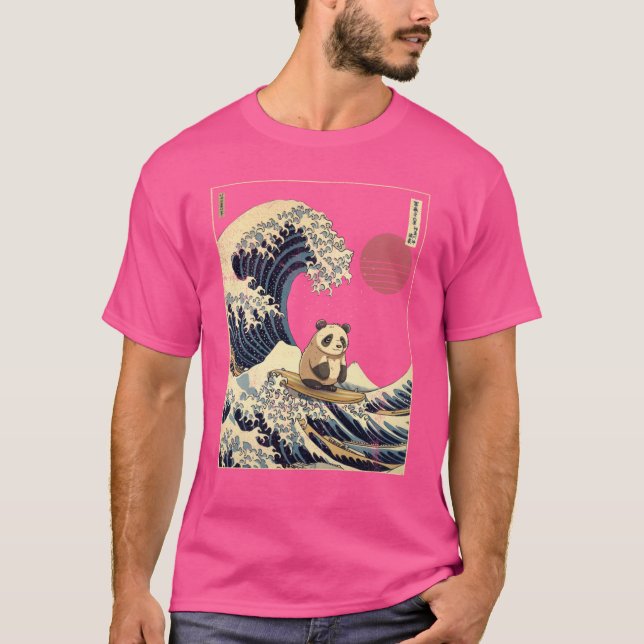 Giant Panda Kanagawa Japanese Surfing Wave funny T-Shirt (Front)